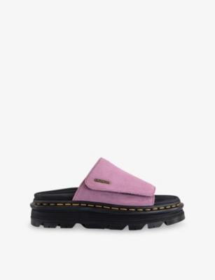 Dr. Martens Womens Dusty Rose Zebzag Suede Slides In Multi