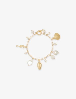 Oceanus Womens Gold Pearl Pearl Prism Metal Bracelet