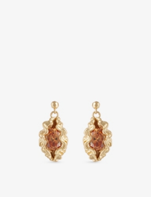 Oceanus Womens Gold Panopea Crystal Metal Drop Earrings