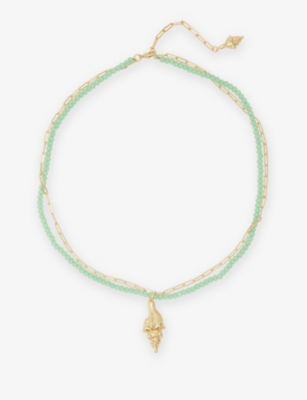 Oceanus Womens Gold Noir Shell Metal Pendant Necklace In Green