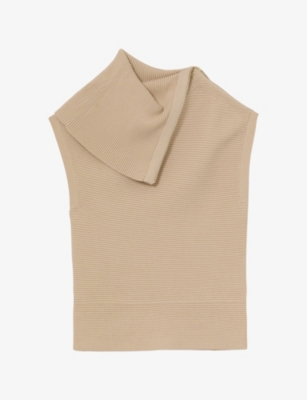 Reiss Womens Laura Asymmetric-neck Stretch-knit Vest Stone Neutral