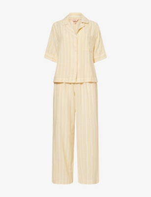 Eberjey Womens Clas Stripe S/beam/ivy Nautico Relaxed Short-sleeve Cotton-blend Pyjama Set In Yellow