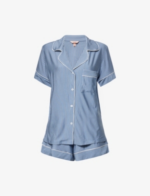 Eberjey Womens Duo Stripe Slate Blu/ivy Gisele Relaxed Short Modal-jersey Pyjama Set In Blue