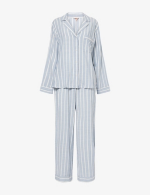 Eberjey Womens Clas Strip Slat Blu/ivor Nautico Striped Long-sleeve Cotton-blend Pyjama Set In Gray