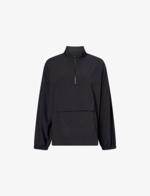 Womens Sisterly Tribe Softflow Funnel-Neck Stretch-Woven Jacket