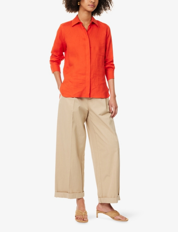 Embroidered-Logo Collared Linen Shirt