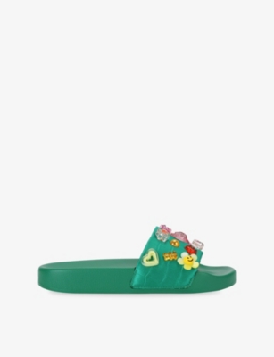 Kurt Geiger Womens Meena Eagle Woven Slides Green Eur 37 / 4 Uk