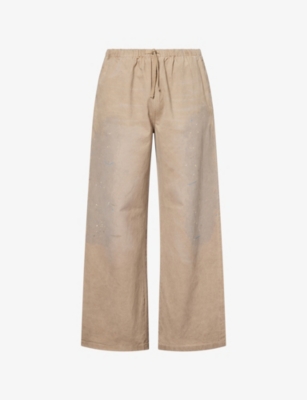 Acne Studios Mens Light Beige Plott Paint-splatter Cotton-twill Trousers In Multi