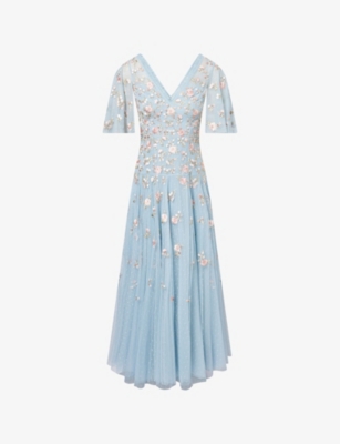 Womens Needle And Thread Mayflower V-Neck Cape Tulle Gown