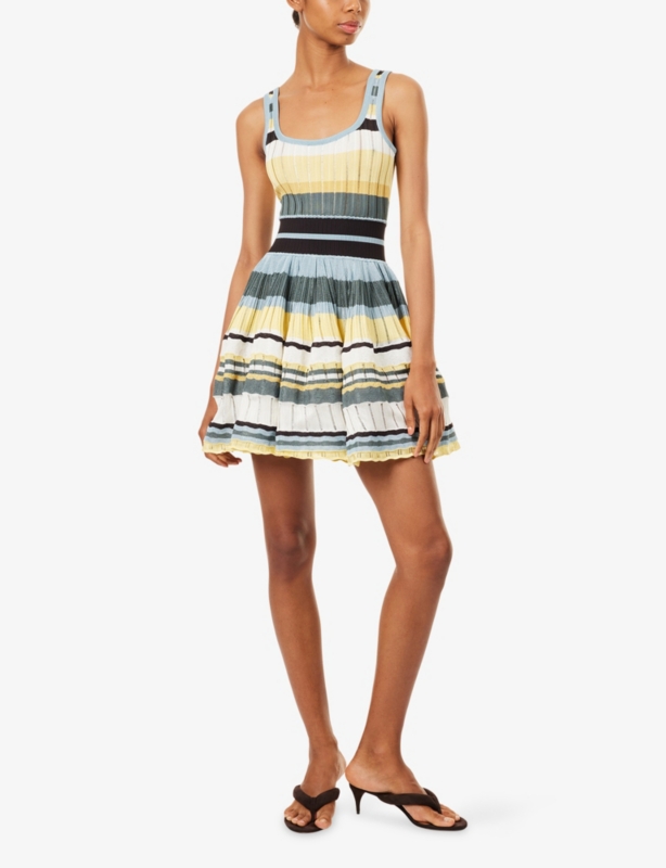 Scoop-Neck Crinoline Ribbed-Knit Mini Dress
