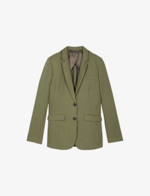 The Kooples Womens Foret Notch-lapel Regular-fit Linen Blazer In Green
