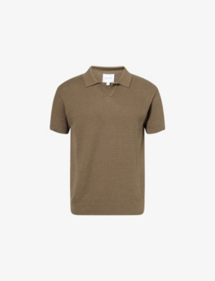 Raith Mens Dark Olive Rapha Textured Cotton Polo Shirt In Brown