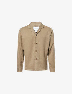 Raith Mens Khaki Sergio Spread-collar Woven Shirt In Brown