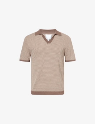 Raith Mens Brown/beige Antonio Striped Knit Polo Shirt Xl
