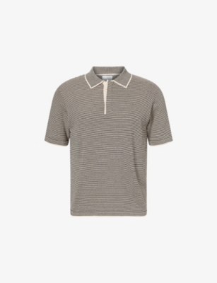 Raith Mens Beige/black Felipe Striped Knit Polo Shirt Xl In Gray