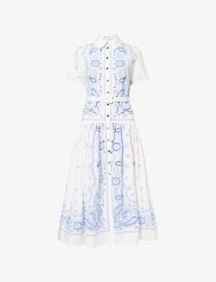 knee length dresses for ladies Self-Portrait WHITE LACE OPEN NECK MIDI DRESS – CHUUI_Collection main image 1