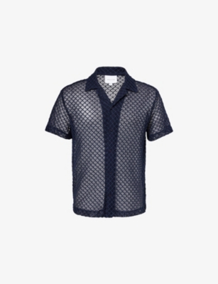 Raith Mens Navy Marcelo Open-knit Cotton Shirt In Black