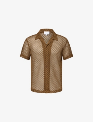 Raith Mens Brown Marcos Open-knit Cotton Shirt