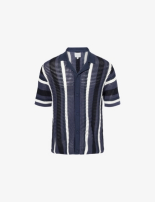Raith Mens Navy Stripe Della Graphic Cotton-crochet Shirt In Blue