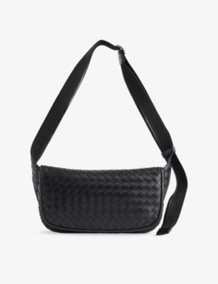 Bottega Veneta Mens Black-silver Veneto Leather Bumbag In Multi