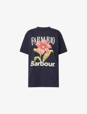 Barbour Womens Navy  X Farm Rio Wild Flower Cotton T-shirt In Black