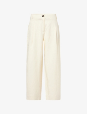 Womens Me And Em Tapered-Pleat Cotton and Linen Blend Trousers
