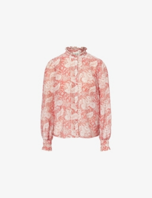 Womens Me And Em Ruffle-Collar Botanical-Print Cotton and Silk-Blend Shirt