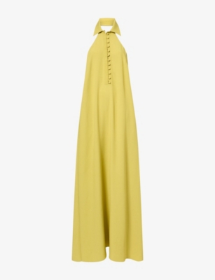 Taller Marmo Womens Barbara Backless Crepe Maxi Dress Gold Kiwi