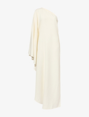 Taller Marmo Womens Florinda Asymmetric Crepe Midi Dress Latte