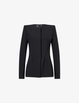 Mugler Womens Black Collarless Fitted Wool-blend Jacket