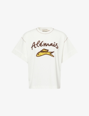 Alemais Womens Ivory Scuba Cuffed Cotton T-shirt In White