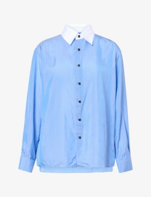 Bottega Veneta Womens Oxford Blue/white Contrast-collar Pinstripe Woven Shirt