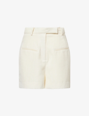 Odd Muse Womens Cream Tailored High-rise Tweed Shorts Xs In White