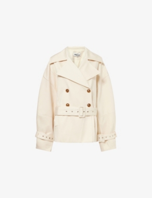 Odd Muse Womens Stone Double-breasted Removable-belt Cotton-blend Trench Jacket In Gray