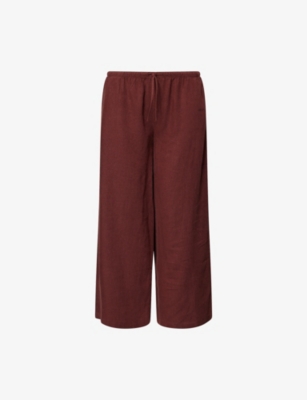 We Are Tala Omens Deep Rust Soft Drawstring Linen Trousers In Brown