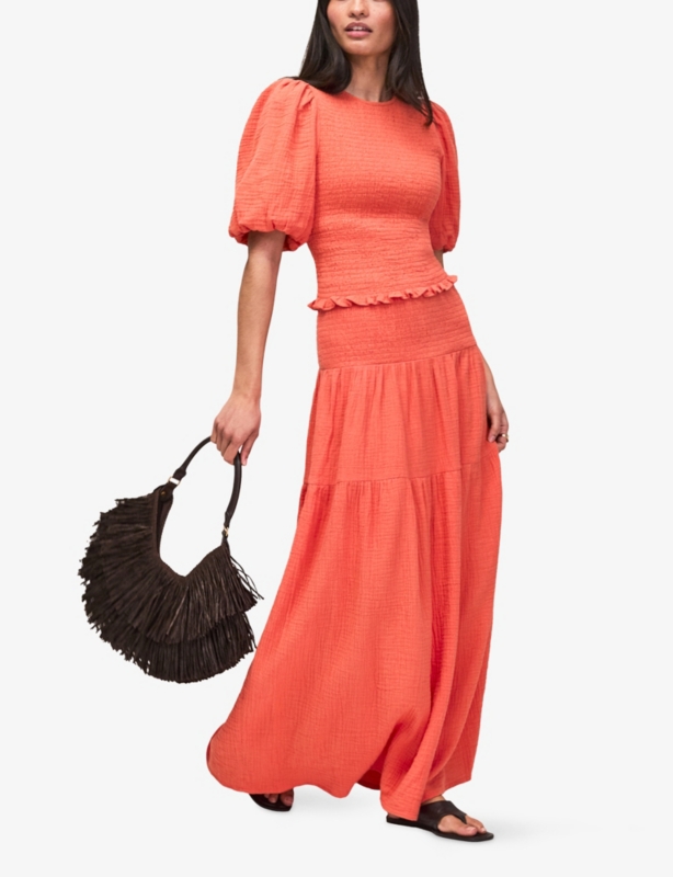 Cheesecloth Shirred-Waist Cotton Maxi Skirt