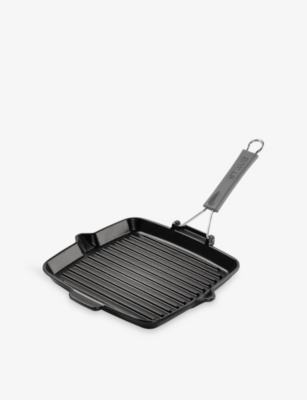 Staub Black Square Cast-iron Grill Pan With Pouring Spout 24cm