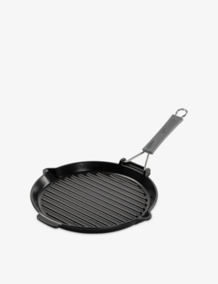 Staub Black Round Cast-iron Grill Pan With Pouring Spout 28cm In Multi