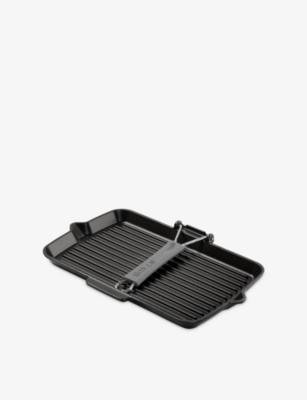 Staub Black Rectangular Cast-iron Grill Pan With Pouring Spout 34cm In Black