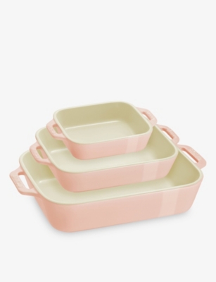 Staub Light Pink Rectangular Set Of Three Ceramic Gratin Dishes