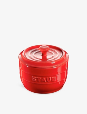 Staub Cherry Brand-embossed Ceramic Salt Crock In Red