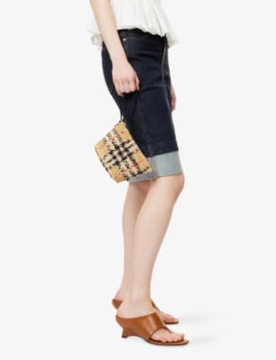 Burberry Margate Leather-trimmed Woven Raffia Clutch Bag In Brown