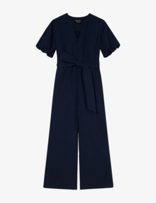 Womens Whistles V-Neck Tie-Waist Linen-Blend Jumpsuit