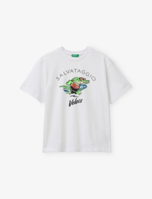 Benetton Kids' White Branded-print Short-sleeved Cotton-jersey T-shirt 6-13