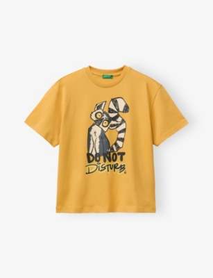 Benetton Kids' Yellow Branded-print Short-sleeved Cotton-jersey T-shirt 6-13