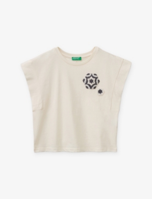 Benetton Kids' White Branded-print Sleeveless Cotton-jersey T-shirt 6-13 In Neutral