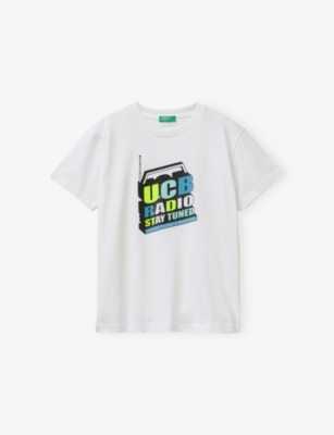 Benetton Kids' White Branded-print Short-sleeved Cotton-jersey T-shirt 6-13
