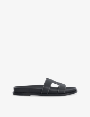 Dune Womens Black Leather Loupas Footbed Leather Sandals Eur 40 / 7 Uk