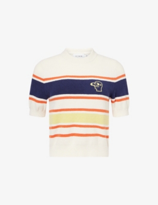 Coach Womens Cream Multi  X Brain Dead Stripe Cotton-blend Knit Jumper Xs