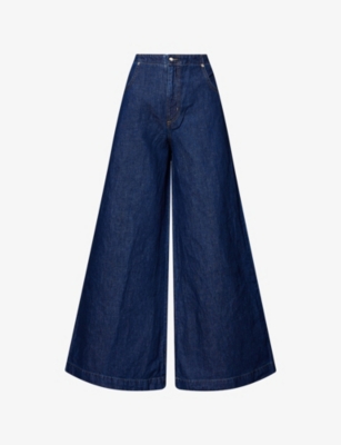 Twp Womens Dark Stone Dillon Wide-leg Cotton And Linen-blend Denim Jeans In Gray